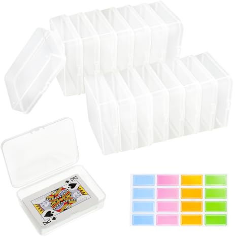 X-BLTU 16 Pcs Playing Card Case with Sticker, Plastic Playing Card Box 10.5x7.5x2.5cm, Clear Trading Card Storage for Game Sports Business Bank Trading Cards and Mini Accessories