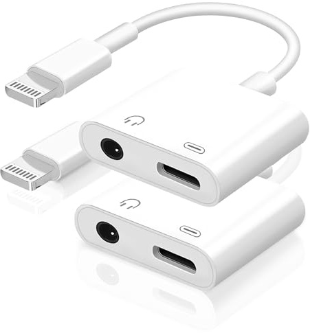 [Apple MFi Certified] 2-in-1 Charging & Audio Adapter for iPhone, Lightning to 3.5mm Headphone Jack Dongle Splitter, Supports Hi-Res Lossless Sound, Compatible with iPhone 14/13/12/11/XS/XR/8/7 2Pack