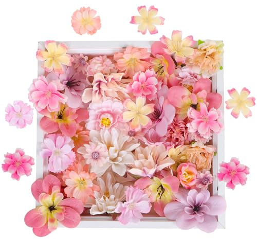 luluaday Kunstblumen Zum Basteln, 49 Stück Kunstblumen Blumenköpfe Deko Seidenblumen Fake Blumen Blumendeko für Hochzeit DIY Zuhause Scrapbooking Hochzeit Party Home