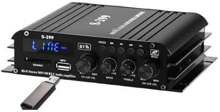 ZKLGS Amplificateur Audio, S-299 4.1 canaux Audio amplificateur de Puissance numérique 5.0 Portable Voiture et Maison Double Usage 4 * 40W Lecteur de télécommande