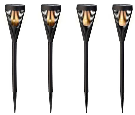 Lumineo Solar Gartenbeleuchtung Fackel Flammeneffekt 4er Set 45cm Kunststoff LED Gartenfackel Outdoor Solarleuchte für Garten Stabbeleuchtung Gartenleuchte Solarlampen für Außen Warmweiß