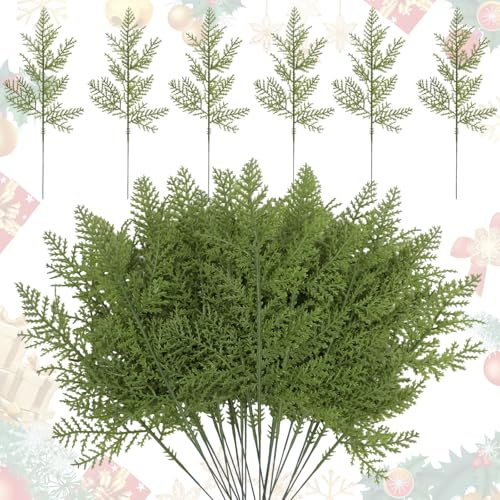 RobLuX 50 Piezas Ramas de Abeto Artificiales 31cm Pino Navidad Ramas Decoración Gujas de Pino Verdes como Artificial Pine Real para DIY Guirnaldas Adornos Navideños y Jardín