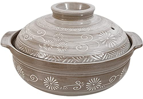 Pentola in Ceramica, casseruola in Ceramica Stampata con Coperchio, pentola a Cottura lenta, pentola in Terracotta per stufato di Riso, pentola per brodo