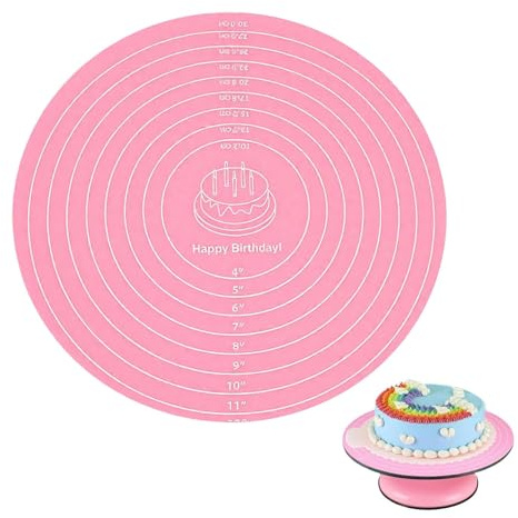 Esterilla de silicona para hornear, alfombrilla de silicona para tartas, alfombrilla de silicona para hornear con medidas para tartas, plato giratorio, soporte, antiadherente, resistente al calor