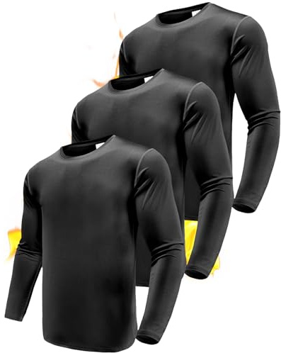 Boyzn Men's 3 Pack Warm Performance Long Sleeve T-Shirt, Wool-Lined Long Sleeves, Cold Weather Winter Skiing Sweatshirt Athletic Gym Workout Shirt for Running 3P11-Black-L