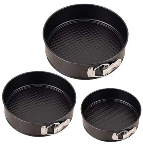UTHCLO 3 Pièces Set de Moules à Gâteau Ronds avec Charnière Revêtement Antiadhésif Fond Alvéolé pour Cuisson Uniforme Acier Noir pour Anniversaires et Mariages