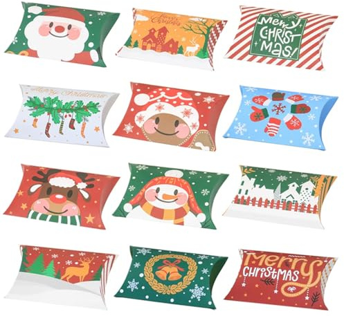 GXGM 36 Stück Weihnachten Geschenkbox,Kissen Form Süßigkeiten Box Keksschachtel Pralinenschachtel Schachtel für Weihnachten Geschenkverpackung Weihnachten