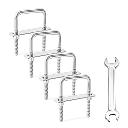Perno en U, M8 Pernos en U Cuadrados Tornillo En U de Aceros Inoxidables con Tuercas y Arandelas Placa de Marco para Fijación de Tubería 25mm de Ancho Interior 4 Piezas M8 25x50mm