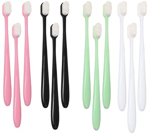 12 Stück Extra Weiche Zahnbürsten,Zahnbürste Mikro ultrafeine Borsten Handzahnbürste sanfte Reinigung für die Mundhöhle Erwachsene Kinder(Schwarz Weiß Grün Rosa)