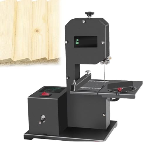 ShaiVrissian 800w Scie à Ruban D'établi Professionnelle,Machine à Couper Le Bois,Hauteur Coupe 70mm,1750 RPM,Table Métallique Inclinable 0-45°,pour Coupes Droites Et Courbes