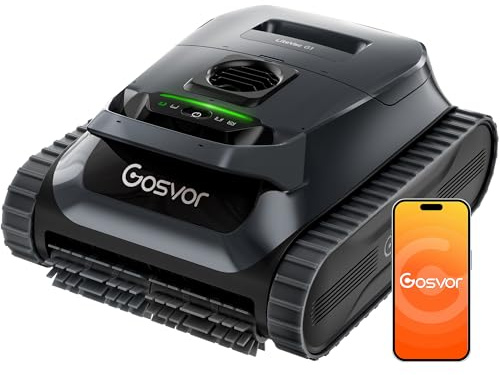 Gosvor (Nuovo 2026) Robot Piscina Limpiafondos y Paredes, Doble Filtración, Planificación Inteligente Rutas, 5 Modos, Control App, 200Min Autonomía, Línea Agua y Zona Poco Profunda,Gris