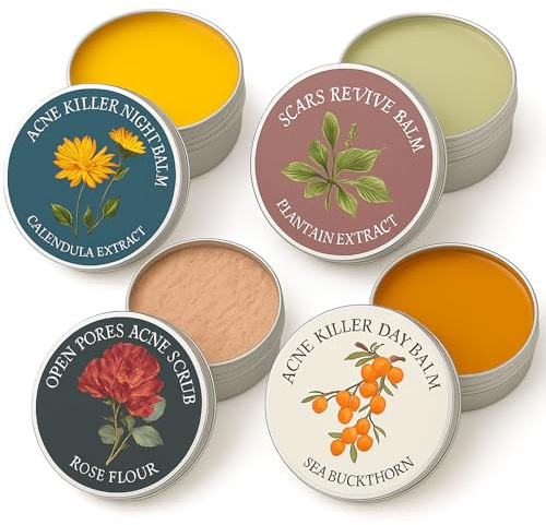 Organics Acne Balm Set, Acne & Redness Killer Balm with Squalane Oil, Calendula Extract, Sea Buckthorn, 4 in 1 Acne Cream for Anti-Wrinkle and Moisturizing, Suitable for All Skin Types, 1.05OZ / 30ML