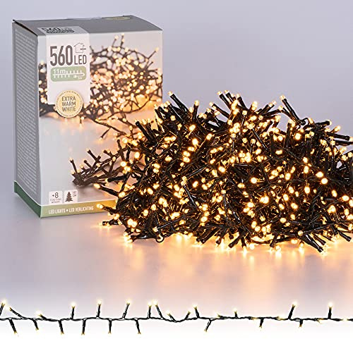 ECD Germany LED Cluster Lichterkette 11m Länge, 560 LEDs, Extra Warmweiß, 3m Stromkabel, IP44, Clusterlichterkette Büschellichterkette für Weihnachten Weihnachtsbaum Weihnachtsbeleuchtung, Innen/Außen