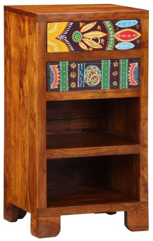 Runheo Telefontisch Braun 40x35x75cm, Massivholz Akazie, 2 Schubladen, Beistelltisch für Wohnzimmer, Schlafzimmer, Flur, eleganter Konsolentisch, langlebiges Möbelstück