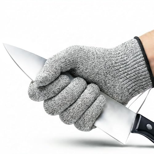 Safe & Savvy Schnittfeste Küchenhandschuhe Stufe 5, Lebensmittelqualität, Glasfaser-freie Sicherheitshandschuhe zum Schneiden von Fleisch, Austernschälen, 1 Paar, Grau