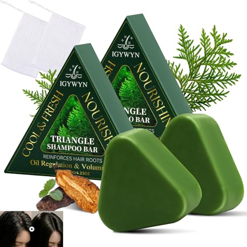 Cypress Leaf Hair Growth Soap Shampoo Bar – Stärkendes Haarseife gegen Haarbruch, Sanfte Reinigung für alle Haartypen – Mit nicht-rutschendem Dreieck-Design & 2 Schaumnetzen, 120g*2