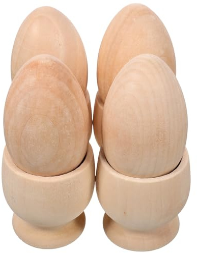 HEALSOPTHY 4 Ensembles Lot de 4 Set de Sets de Porte-œufs en Bois Non Peint, Supports Gigognes pour Œufs Décoratifs et Bricolage DIY, Coquetiers en Bois Naturel Réutilisables pour Décoration