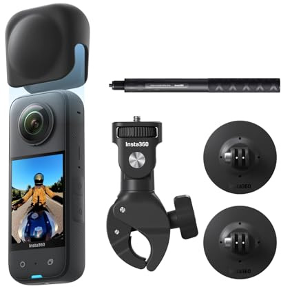 Insta360 X3 Motorcycle Bundle - Waterproof 360° Action Camera with 1/2 Inch Sensor, 5.7K 360°, 72MP 360° Photos, Stabilization, 2.29 Inch Touch Screen, Vibration Feedback, AI Editing, Live Streaming