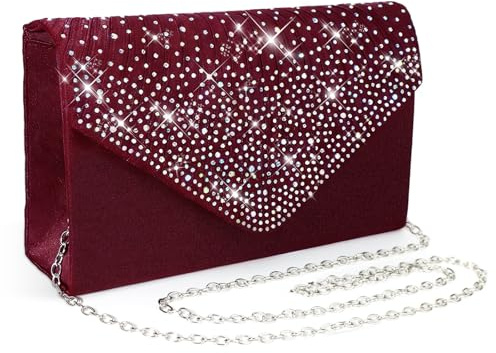 Pardofelis Abendtasche Damen Clutches, Clutch Glitzer Satin, Abendkleid Clutch Bag mit Abnehmbarer Kette Cross Body Bag, Elegante Kristall Diamant Abendtasche für Hochzeit Prom Party