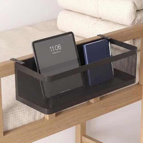 Bunk Bed Shelf, Bedside Hanging Storage Baskets for Bedroom,Hall,Cot Rails | Adjustable Hanging, No Drilling, Mesh Basket, Large Capacity, Max.Load 15KG,Detachable,Carbon Steel,Space Saving,Extra Large