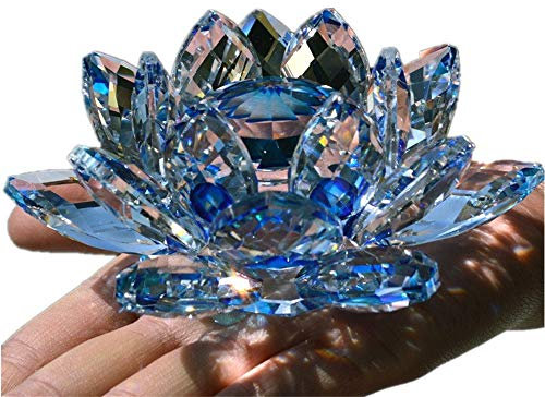 TYGJB Cristal de Cuarzo Fino Cristal de Lotus Flor de Loto Piedras Naturales y minerales Feng Shui Esfera Cristales Flores para Recuerdos de Boda (Azul)