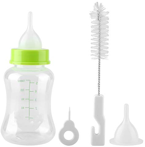 Smandy Aufzuchtflasche 150ml - Silikon Wasser Milch Flasche für Neugeborene, Welpen, Katzen & kleine Hunde - mit Nippel & Pinsel Set