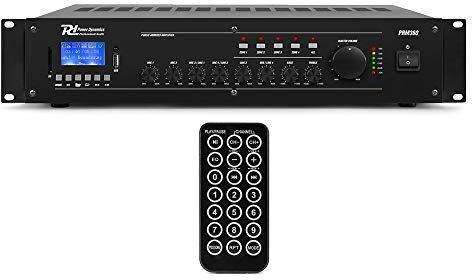 Power Dynamics PRM360 6-Channel Mixer Amplifier with Bluetooth - 360W 100V Multi-Zone Commercial PA Amplifier, Rack Mountable with MP3 USB SD Playback and Phantom Power