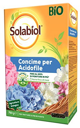 Solabiol Concime Biologico Granulare Acidofile con Tecnologia Natural Booster per favorire lo sviluppo dell’apparato radicale e avere fino al 100% di fioriture in più. 750g