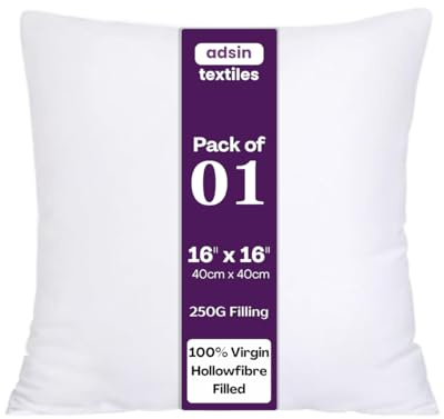 Set of 1-40cm x 40cm Luxury Hollowfibre New White Hollowfiber Cushion Pad Inner Stuffer Pillow Polyester Insert Square Hypoallergenic (Pack of 1 | 16 x 16)