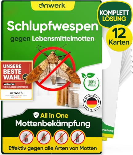 anwerk® Schlupfwespen gegen Lebensmittelmotten - 12 Karten (3 Karten à 4 Lieferungen) - Effektiv Lebensmittel Motten bekämpfen - Alternative zur Mottenfalle, Mottenspray, Pheromonfalle