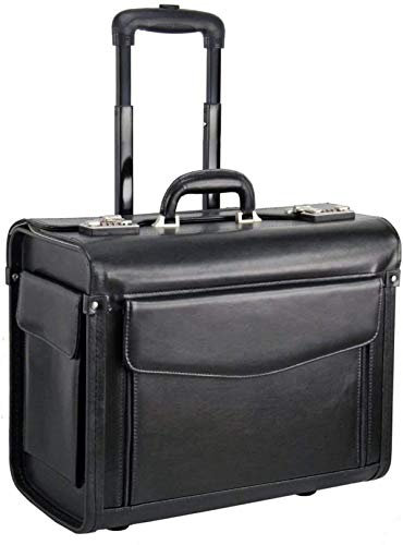 Leder Aktenkoffer Trolley Pilotenkoffer Rollen Laptop Koffer Schwarz 46 Bowatex