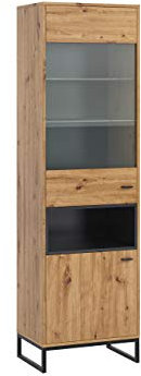 Mirjan24 Vitrine Olier WIT60, Standvitrine, Vitrinenschrank, Stauraumvitrine, Hochschrank, Highboard, Wohnzimmer, Wohnzimmer Schrank (Eiche Artisan/Eiche Artisan + Schwarz, mit LED Beleuchtung)