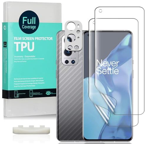 Ibywind Protector de Pantalla para OnePlus 9 Pro 5G(6.7) [2 Piezas],con Metálico Protector de Lente de Cámara,Atrás Pegatina Protectora Fibra de Carbono,[Admite la función de Huella Digital]