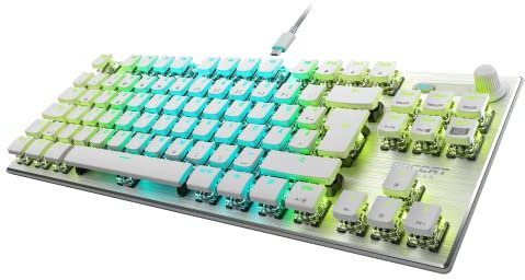 Roccat Vulcan TKL Pro (UK Layout) Mechanical PC Gaming Keyboard, Tenkeyless, Optical Linear Titan Switch, Per-Key AIMO RGB Lighting, Anodized Aluminum Top Plate and Detachable USB-C Cable, White