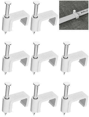 Jadaol 100Pcs 10mm Cable Clips with Nails, Flat Ethernet Cable Wall Clips, LAN Network Cable Tacks, Coax & Speaker Wire Clips, Internet Patch Cord Clips for Cat5/Cat5e/Cat6/Cat6a/Cat7/Cat8 RJ45 Cable