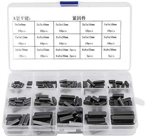 Clavette Assortiment, 140pcs Clavettes parallèles à bout arrondi, Clé de Plume à Extrémité Ronde, Acier Inox Plume Clé Parallèle Arbre D'entraînement, Pour La Fixation De Nombreux équipements