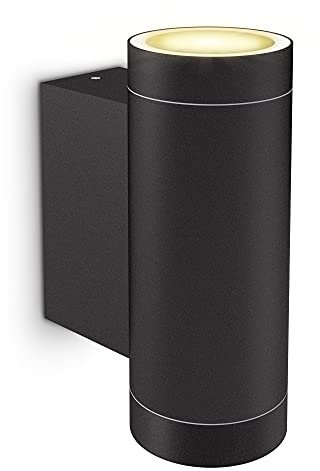SSC-LUXon ESMA Wandleuchte Aussen Up and Down inkl 2x LED GU10 Lampen 3W warmweiß - IP54 Aussenleuchte wasserfest schwarz rund