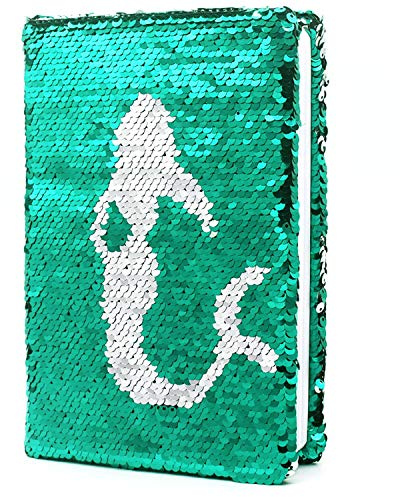Wendepaillette Tagebuch Mädchen, 20,5x14cm 80 Blätter Notizbuch A5 Liniert | Meerjungfrau Glitzer Notizbuch für Schulisches Schreiben Zeichnen Notizbuch Kinder Mädchen Geschenke 6-10 Jahre