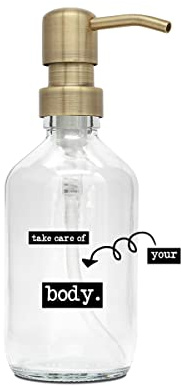 A Good Smile DIY Glas Seifenspender Edelstahlspender 250ml mit Aufkleber zum selbst gestalten Klarglas/Gold