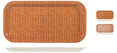H&H 7199640 Vassoio Rettangolare, Polipropilene, Decoro Legno, 40 x 20 cm