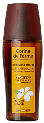 Corine de Farme Spray grasso per mungere olio abbronzante + attivatore abbronzante, per pelli opache o già abbronzate, intensifica l'abbronzatura, senza autoabbronzante, monoï tahiti, profumo delle