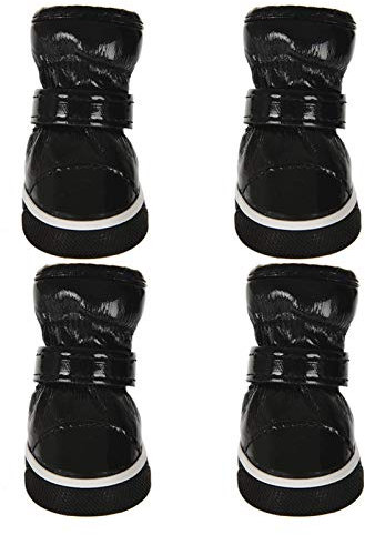 GSXLZ Winter Haustier Hund Schuhe für kleine Hunde Warme Fleecewelpen Pet Schuhe wasserdichte Hund Schneeschuhe Chihuahua Schuhe Haustier Produkte Hundeschuhe 871 (Color : Black, Size : 2)