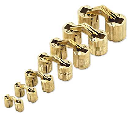 GEFONG Mini Scharniere Tonnenscharnier 14mm für Schranktür Panel-Anschluss Kleine Box DIY Handarbeit Messing Matt Verdeckte Scharnier Einbohrscharnier 180 Grad Öffnungswinkel 6 Stück