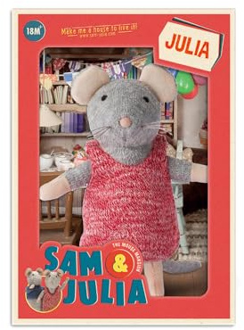 Sam & Julia - Kuscheltier Maus JULIA – das Original aus der beliebten Kinderbuch-Reihe – 1/12 Größe für Standard-Puppenhaus – enthält: 1 Stofftier Maus 12cm – für Kinder jeden Alters