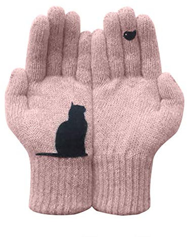 YCBMINGCAN Handschuhe Ohne Finger Damen Mit Fell Winterdruck Woolen Outdoor-Handschuh für die Katze und Herbst Damenhandschuh Handschuhe Spitze