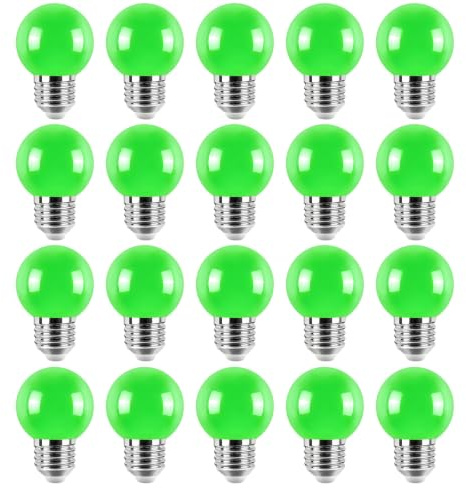 Jiotouhu 20er Pack Farbige Glühbirnen LED 2W E27 G45 Beleuchtung Glühbirnen, LED Farbige Golf Kugel Glühbirne für Haus Dekoration, Garten, Party, Hochzeit, Weihnachten, Feier, grün