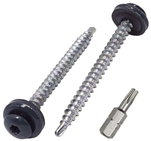 SKIR'CO (40 st) Metalltakskruvar, 4,8 x 60 mm målade självborrande skruvar med EPDM-brickor, torxhuvud (antracitgrå RAL 7016)