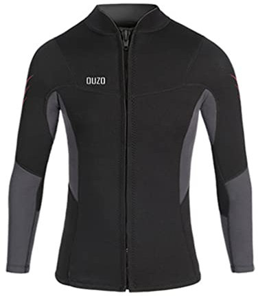 YuanDiann Herren 3MM Neopren Neoprenanzug Jacke Sonnenschutz Taucheranzug Top Schnorcheln Surf Stretch Frontreißverschluss Langarm Warme Bequeme Badeanzüge Schwarz Grau Top 3XL