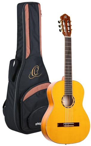 Ortega Guitars Family Pro Flamenco Gitarre - Fichte Gelb (R170F) | 4/4 Nylonsaitengitarre, massive Amerikanische Fichtendecke und Zypresse-Korpus in Hochglanz, inkl. Pro-Gigbag