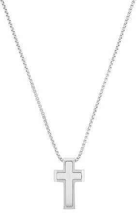 s.Oliver Kette mit Anhänger Edelstahl Herren Halsschmuck, 55+5 cm, Silber, Kreuz, Kommt in Schmuck Geschenk Box, 2035529